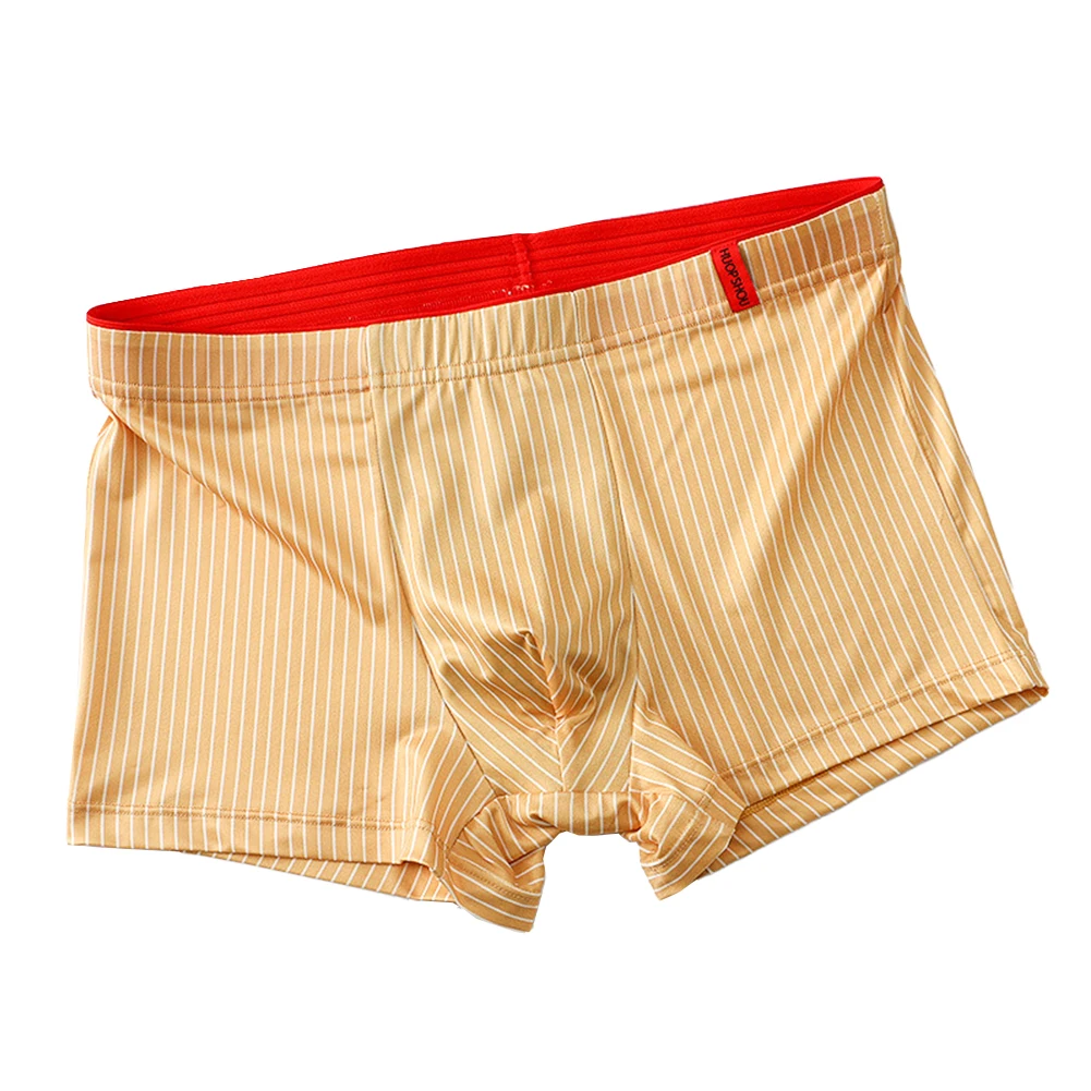 Men Ice Silk Trunks Bulge Pouch Underpants Male Breathable Striped Panties Soft Briefs Elastic Waist Underwear Panty