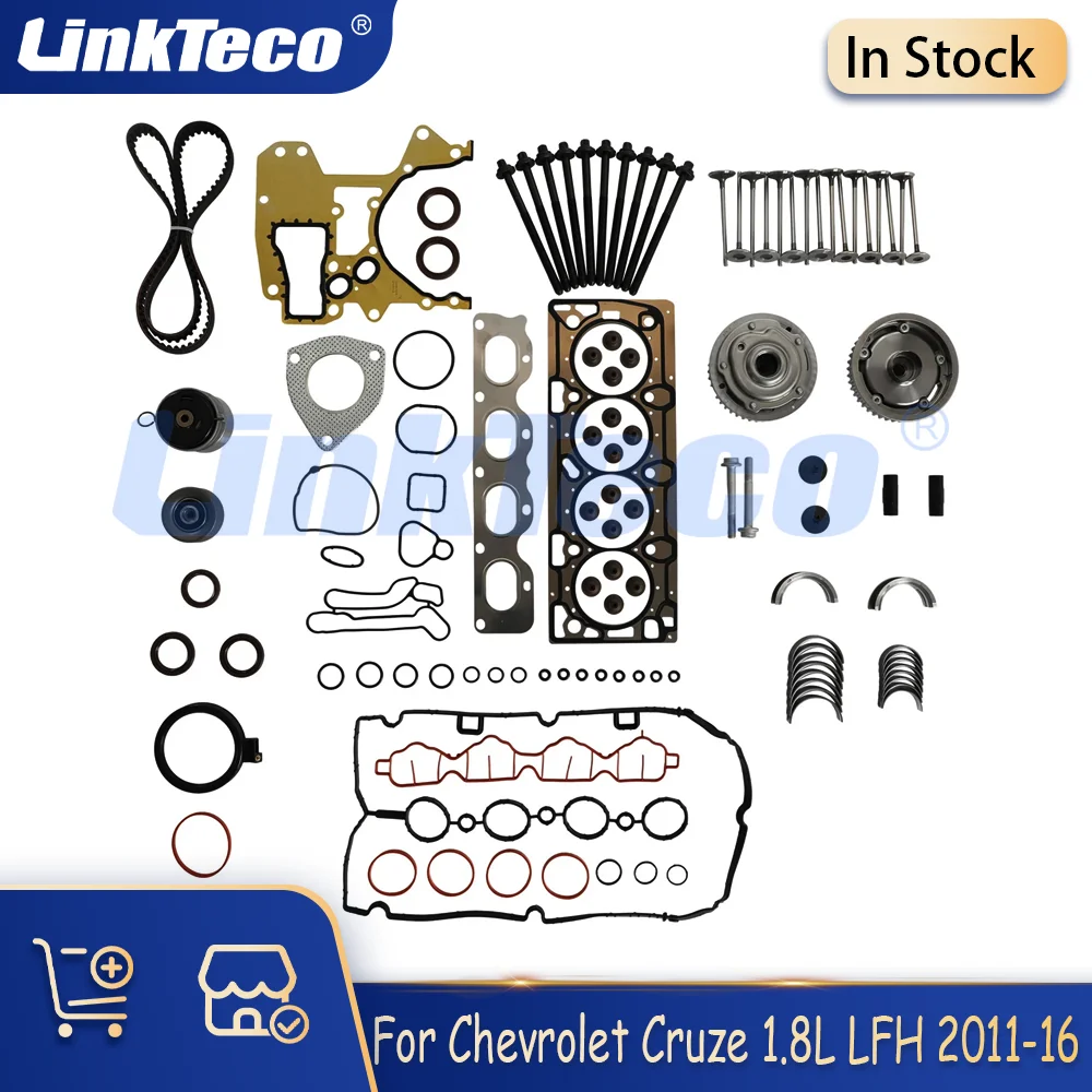 Engine Head Gasket Set Bolt O-ring and Timing Belt Kit Main Rod Bearings Fit 1.8 L For Chevrolet Cruze Sonic 1.8L LFH 2011-16