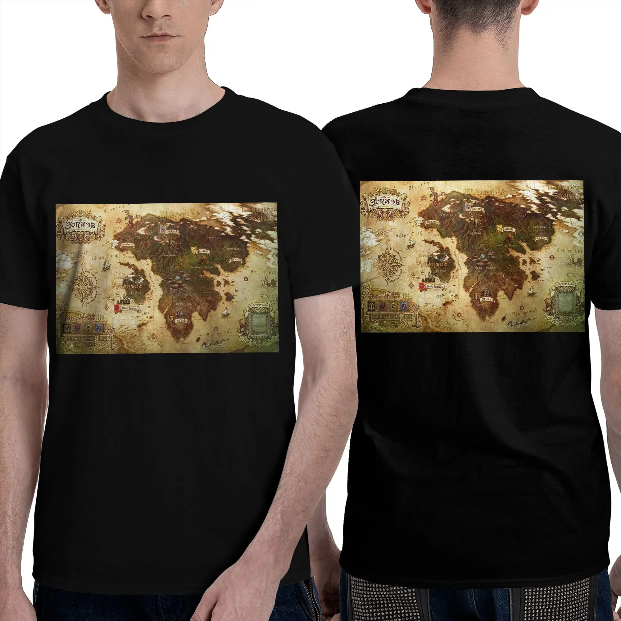 Eorzea Ffxiv Map Men T-Shirt Double Sided Oversized T Shirts Men's Crew Neck Cotton Tees Short Summer Male view 2