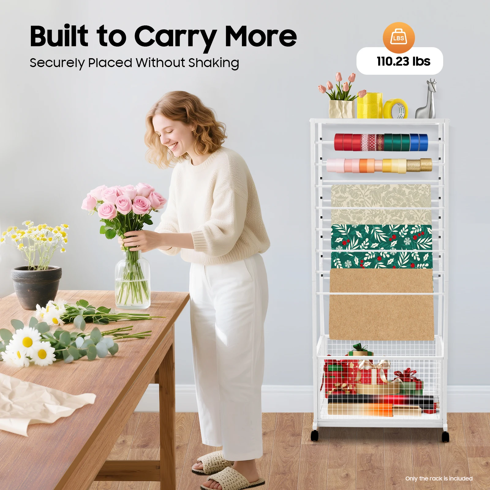 

16Tier Ribbon Organizer Rack, Commercial Ribbon Display Rack, Double-Sided, Adjustable Height, Locking Casters, 50kg Capacity