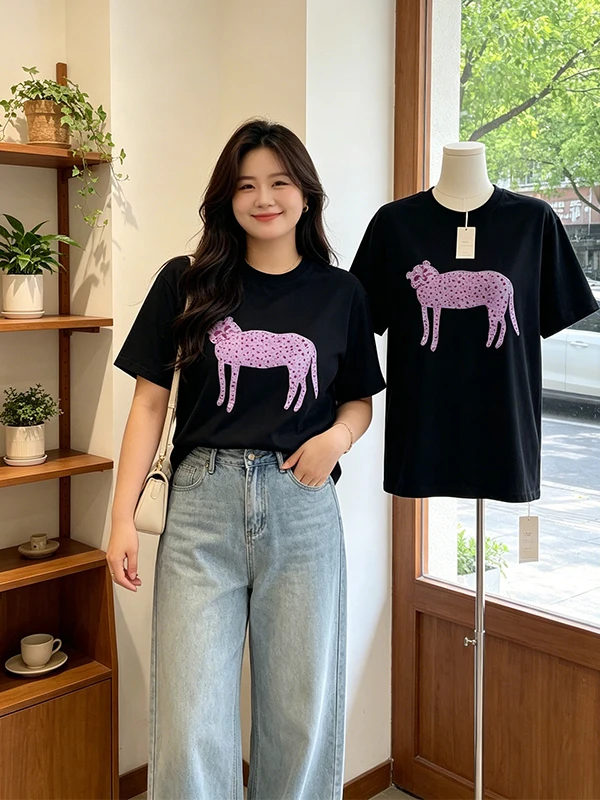 

Summer 2026 plus Size Women's Fashionable Versatile Casual Minimalist round Neck Printed Short Sleeve T-Shirt Top