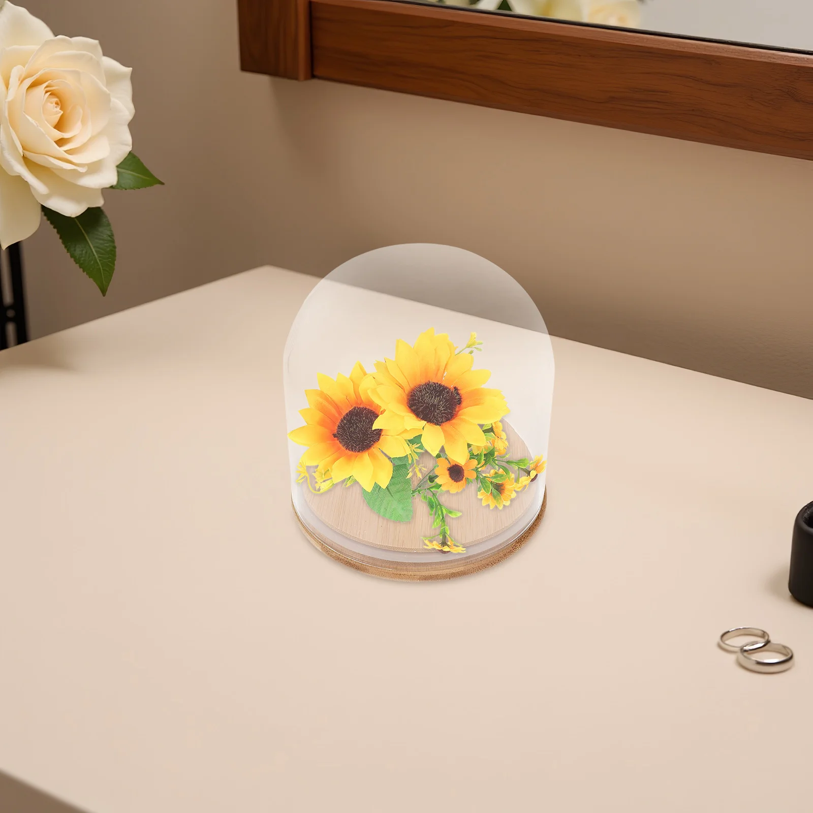 

Clear Glass Dome Cloche with Base - Elegant Bell Jar Display for Eternal Flowers DIY Decorations Dust-Proof Home Office