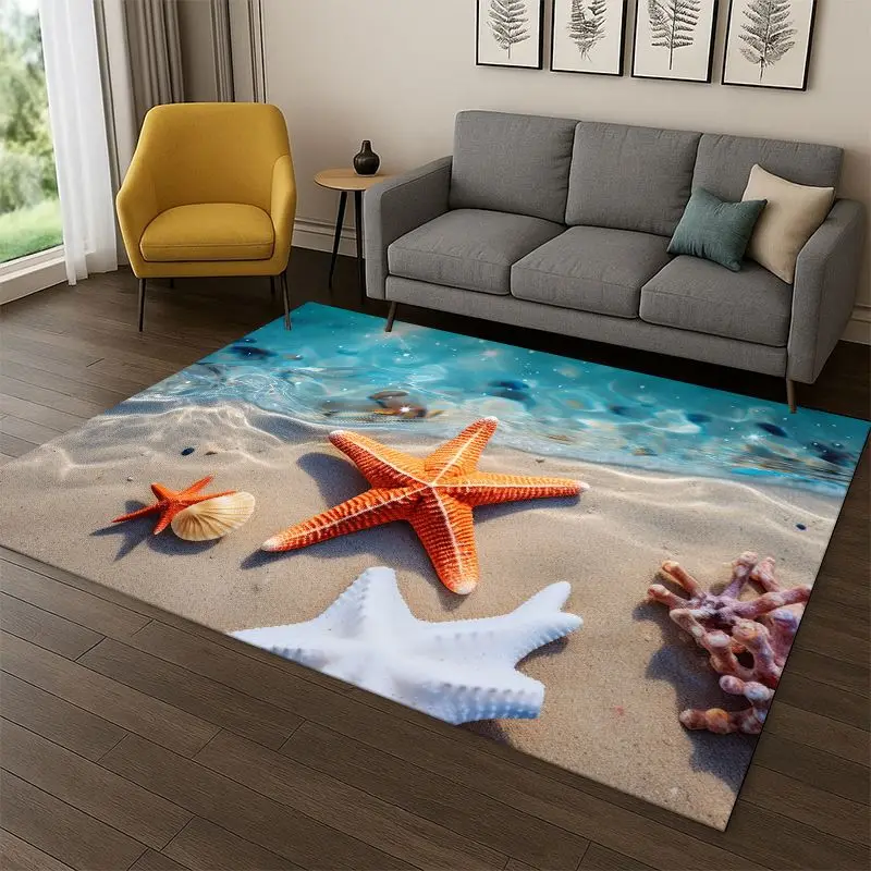 Starfish Beach Sand Shell Sea Star Carpet Rug for Bedroom Living Room Sofa Playroom Doormat Home Decor,Kid Area Rug Non-slip