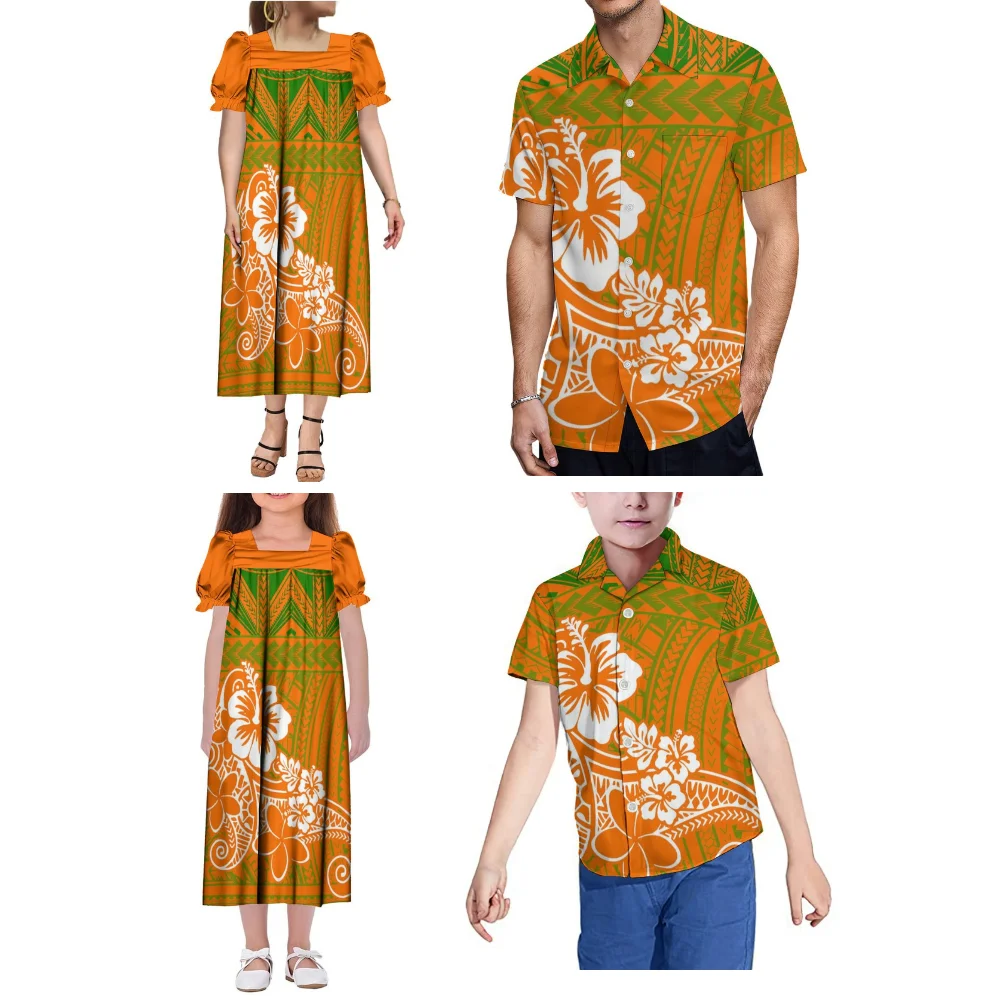 Robe d'été imprimée sur mesure, motif polynésien, vêtements de famille, robe Mumu pour femmes et filles, petit haut décontracté pour hommes et garçons