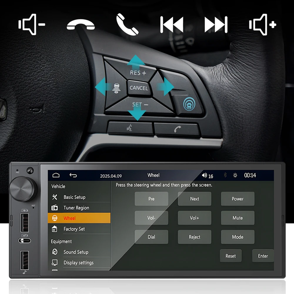1din 6 "HD راديو السيارة الوسائط المتعددة Carplay شاشة تعمل باللمس مرآة ربط ستيريو بلوتوث USB كاميرا FM مشغل MP5