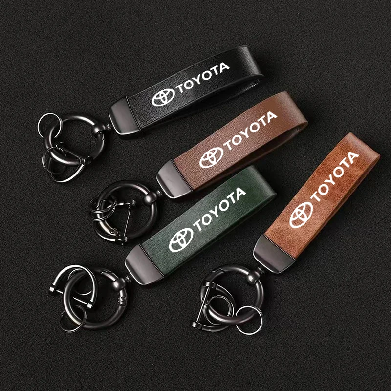 Car Key Chains Rings Metal Leather Keychain Buckle For Toyota Camry Corolla C-hr Rav4 Yaris Auto Styling Keyring Accessories