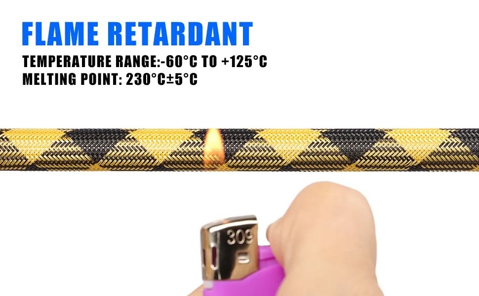 

2/4/6/8/10/12/14/16/20/25/30mm Expandable High Density Insulated Wire Protection Wrap Sheath UV Yellow PET Braided Cable Sleeve