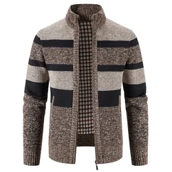 Autumn Winter Sweater Men Warm Cashmere Cotton Blended Pullovers Cardigan Men Fashion Casual Stand Collar Breathable Men Jackets