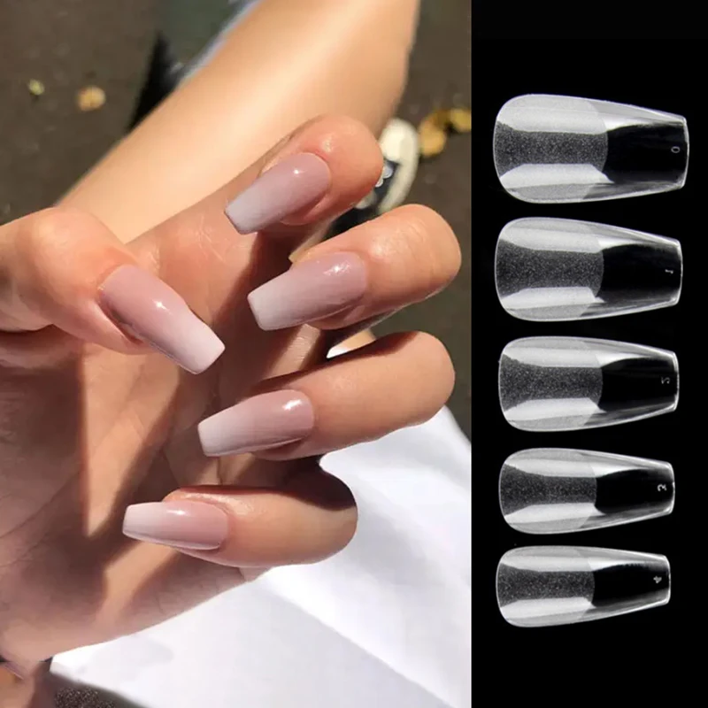 Coffin Nails Long Fake Nails Clear Acrylic Tips French Ballerina Shaped Artificial Nail Tips Medium Almond Extension Tips