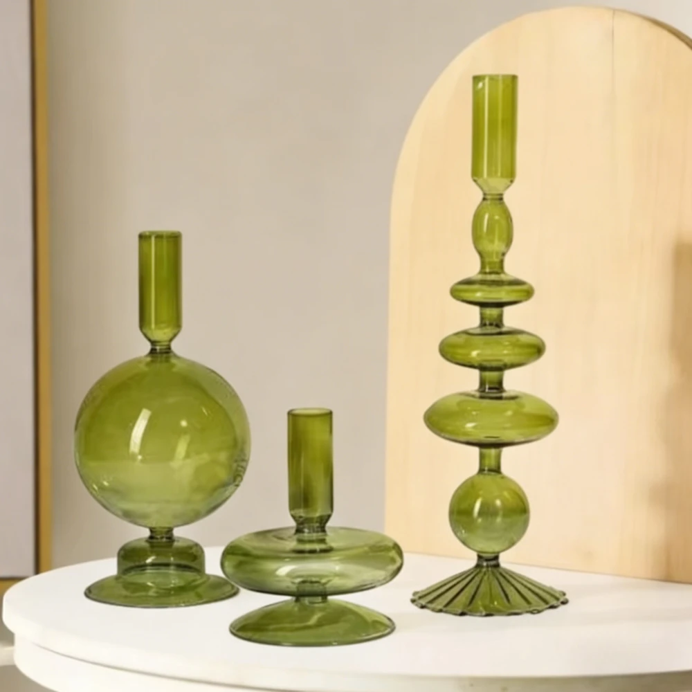 3pcs Colorful Taper Glass Candle Holders Nordic Home Decor Romantic Candlesticks Wedding Table Centerpiece Candlelight Decor
