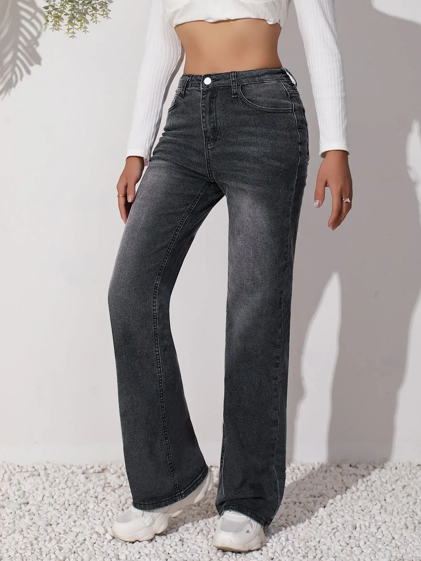 

Fashion Y2k Jeans For Woman Black Stretch Straight Leg Trousers Vintage High Waist Denim Pants Comfort Fit