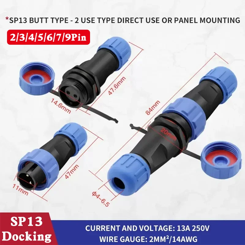 

IP68 Waterproof SP13 Docking Aviation Connector 2/3/4/5/6/7/9 Pin Cable Connectors Male/Female Butt joint Plug and Socket