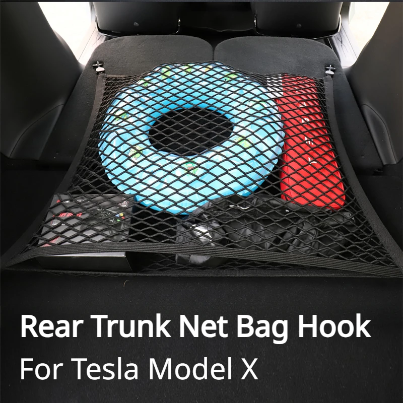 For Tesla Model X Trunk Luggage Storage Net Bag Hook Double Layer Traveling Baggage Rear Cargo Fixed Net ModelX Car Accessories