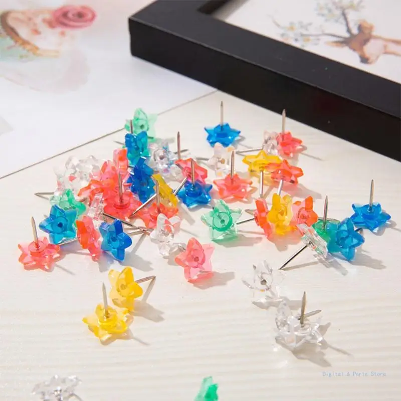 M17F 50 ชิ้น/แพ็ค 3D Star ตกแต่ง Thumb Tacks Pushpins ชุดสำหรับ Office School Home