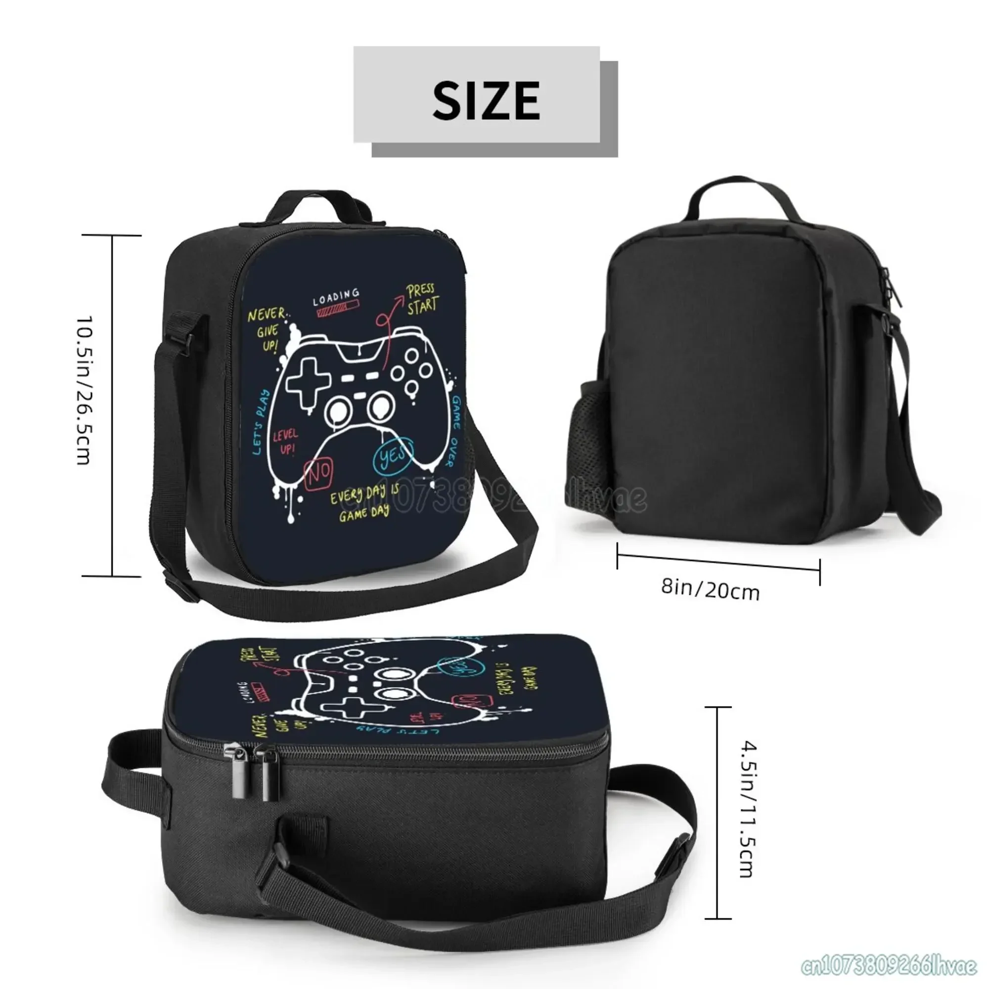 Video Game Weapon Gamer Play Gaming Insulated Lunch Bag Tote Handbag Food Container Cooler Pouch for Beach School Work Office