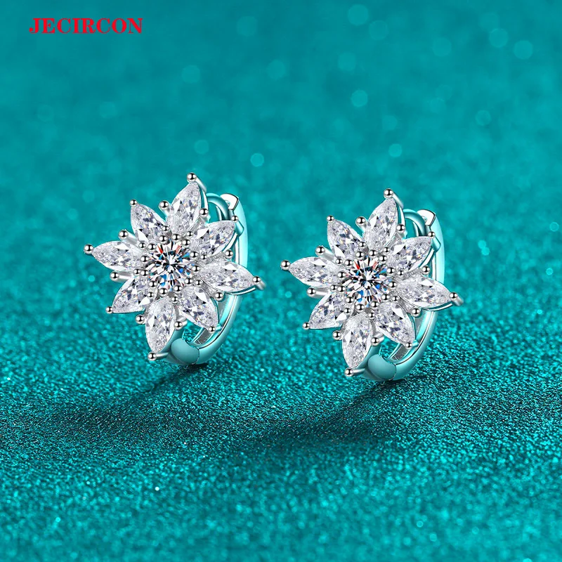 

JECIRCON женские серьги из стерлингового серебра S925 с муассанитом, 0,5 карата, центральный камень и сверкающие цирконы маркизы, милые обручи с цветочным принтом