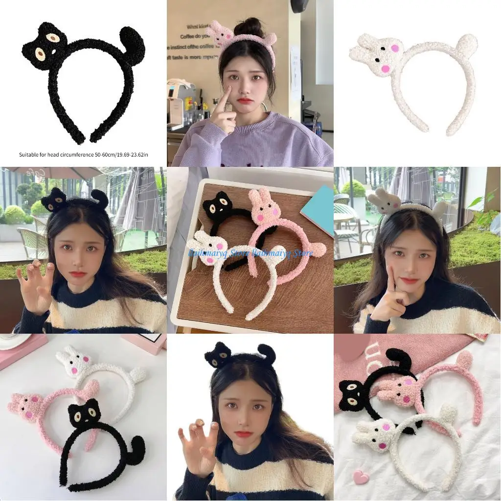 

573B Girls Wide Headbands Funny Tail Rabbit Headwear Puff Hair Bands Accessories