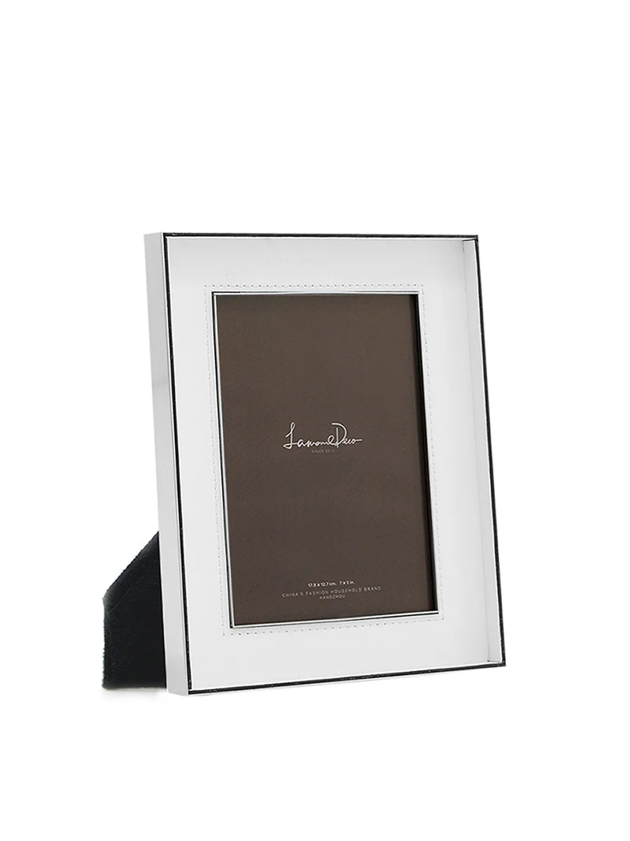 Modern minimalist stainless steel leather photo frame ornaments bedside table home decor