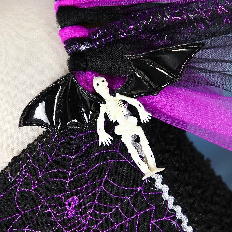 CHILDREN'S Dresses Halloween Costumes Cosplay Witch Dress Skeleton Purple Long Skirt Carnival Party Clothes With Hats And Sw MN1