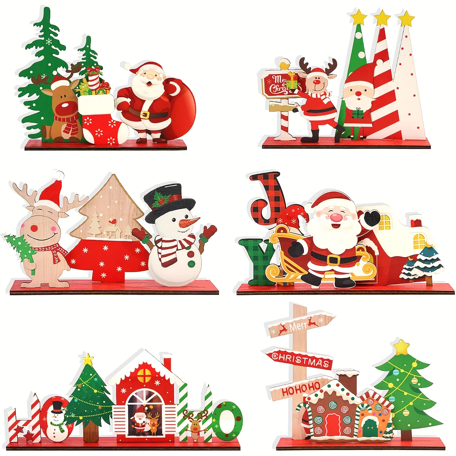 6-teiliges Weihnachtstisch-Mittelstück-Set aus Holz, Tischdekoration, Weihnachtsmann, Schneemann, Schilder, Weihnachtsfeier, Zuhause, Party, Dekoration