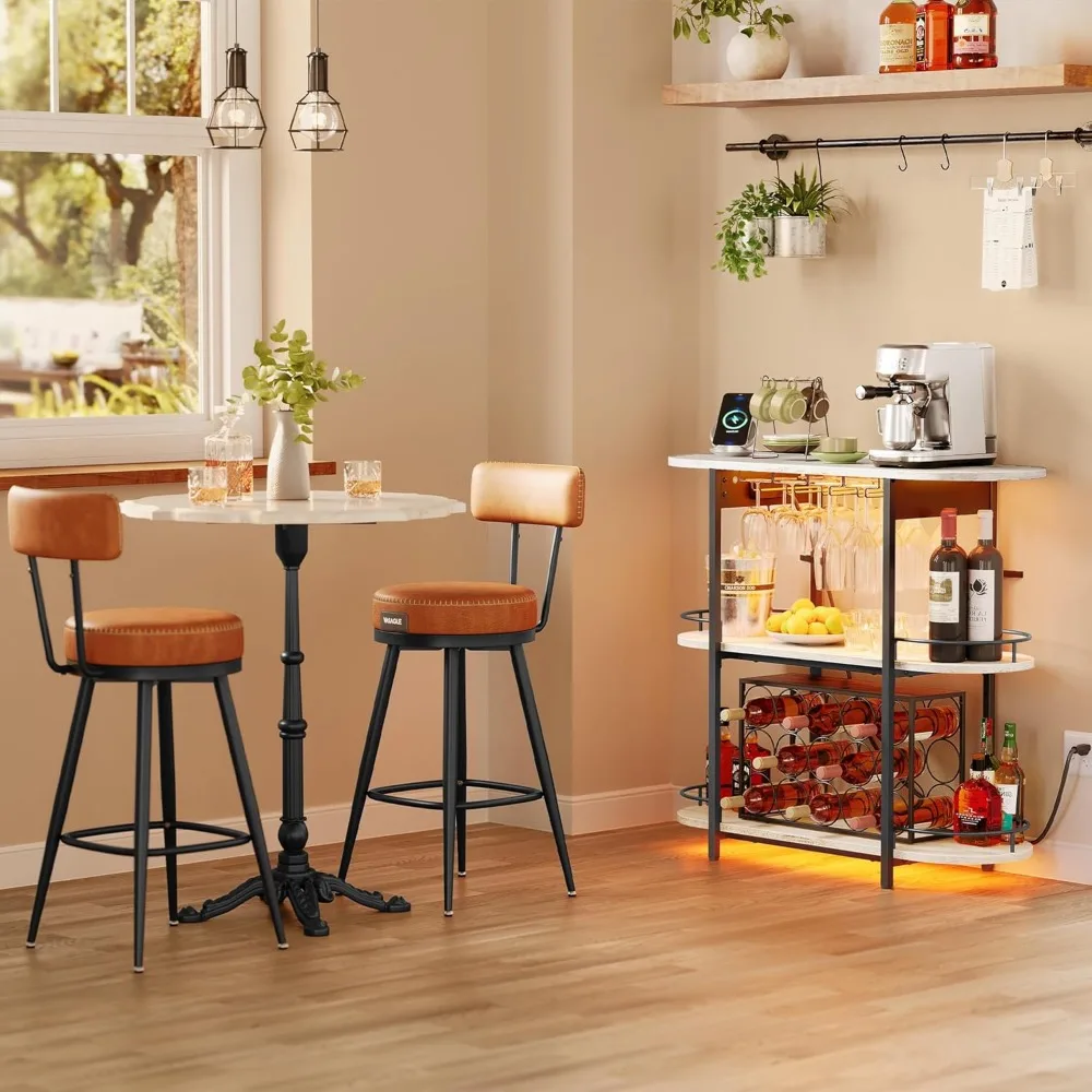 Lemari Bar Rumah dengan Lampu, Stopkontak Listrik, Penyimpanan Minuman Modular, dan Rak Anggur Terintegrasi dengan Tempat Gelas