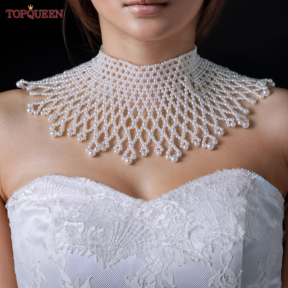 TOPQUEEN Collarbone Chain Luxury New Pearl Necklaces Woman Trend 2024 Luxuoso Bridal Bolero Glitter customizable VG105