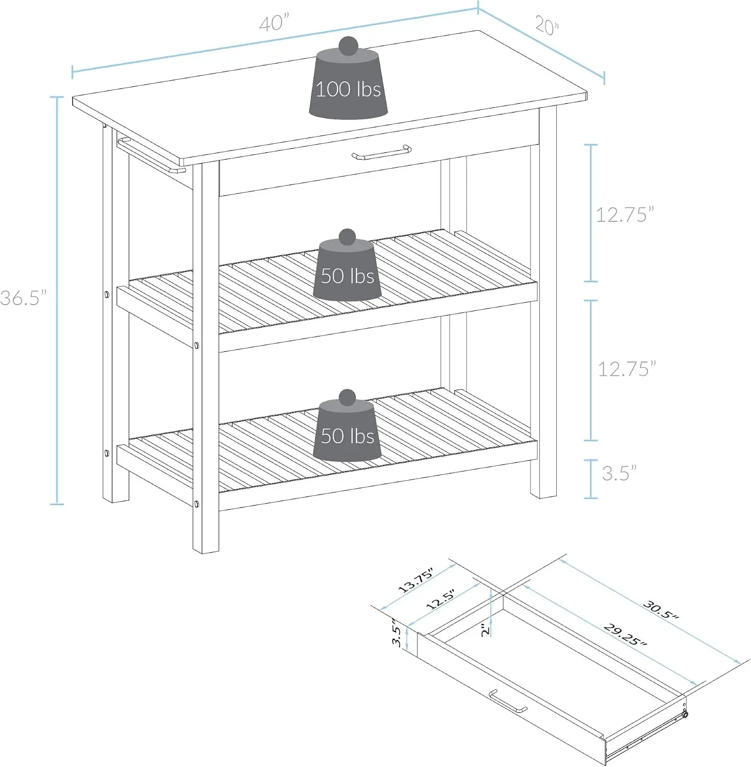 White Kitchen Island Cart With Solid Hardwood Top, Mobile Rolling Prep Table With Storage Cabinet And Shelves, Utility Kitchen Trolley Station For Home Dining Room, Natural And White