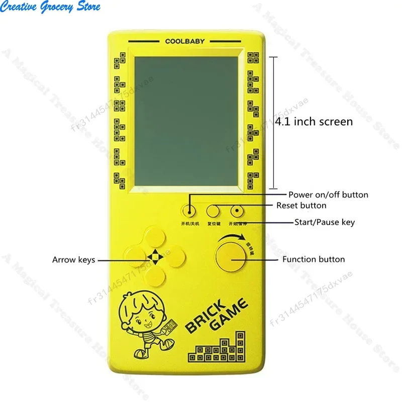 2025 ألعاب ريترو محمولة لوحدة التحكم تتريس 4.1 بوصة شاشة كبيرة للأطفال وحدة تحكم ألعاب الجيب الحنين ألعاب أطفال #4