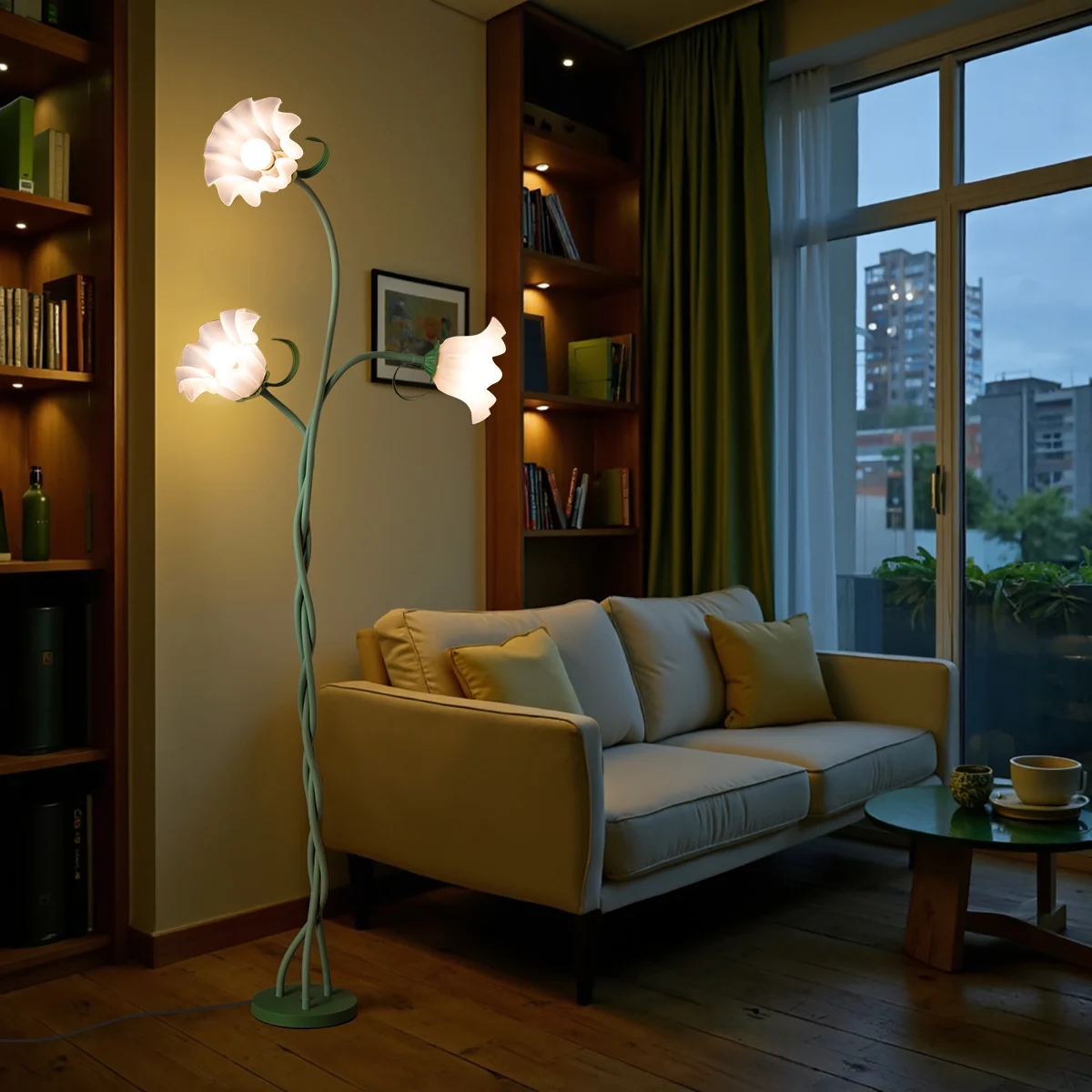 Retro 3-Head Flower Floor Lamp with Adjustable Necks & Dimmable Light 5