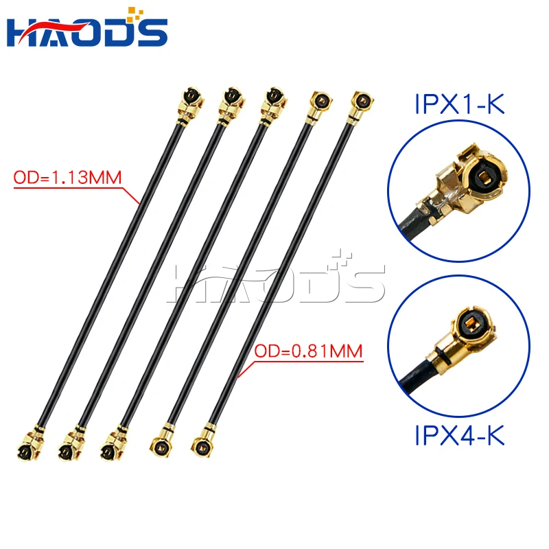 5PCS IPX/IPX-1 to IPX1 Female IPX4(MHF4) Jack Connection Line RF1.13/0.81MM Double Ended Cable RF Coaxial WIFI Antenna