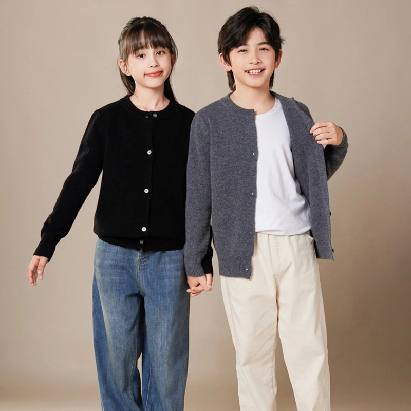 Meninos camisola de inverno sólido cardigan camisola de malha crianças engrossar camisola quente meninas o-pescoço casaco camisola adolescente roupas topos