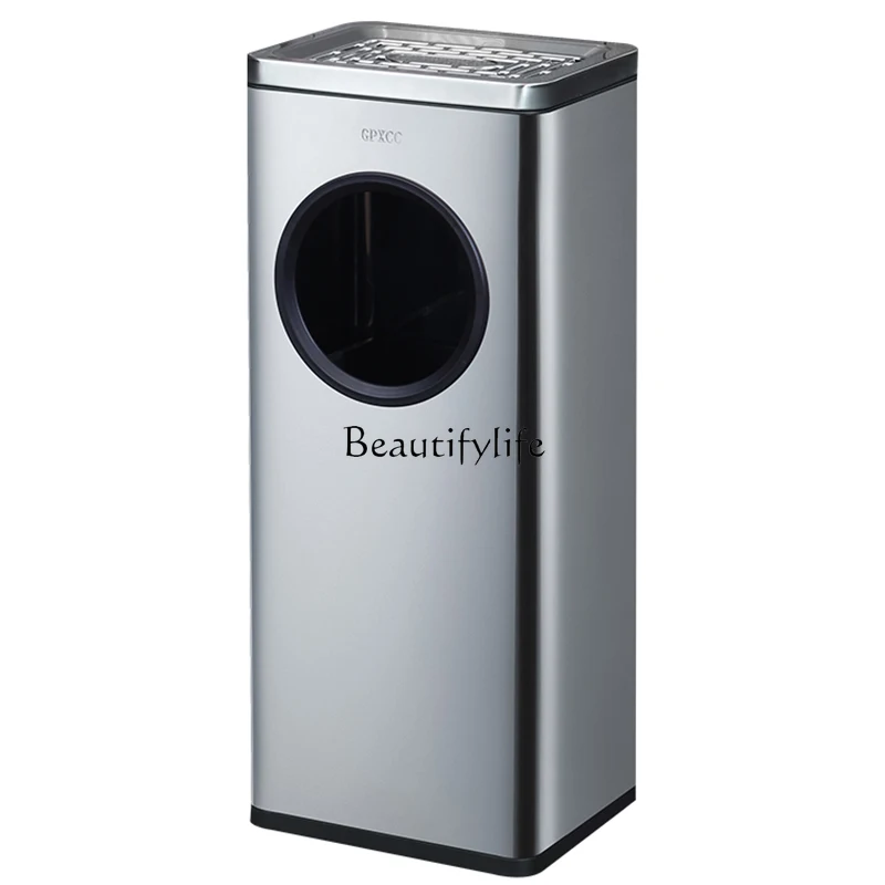 1Stainless steel ashtray trash can lobby corridor elevator entrance vertical ash bucket commercial