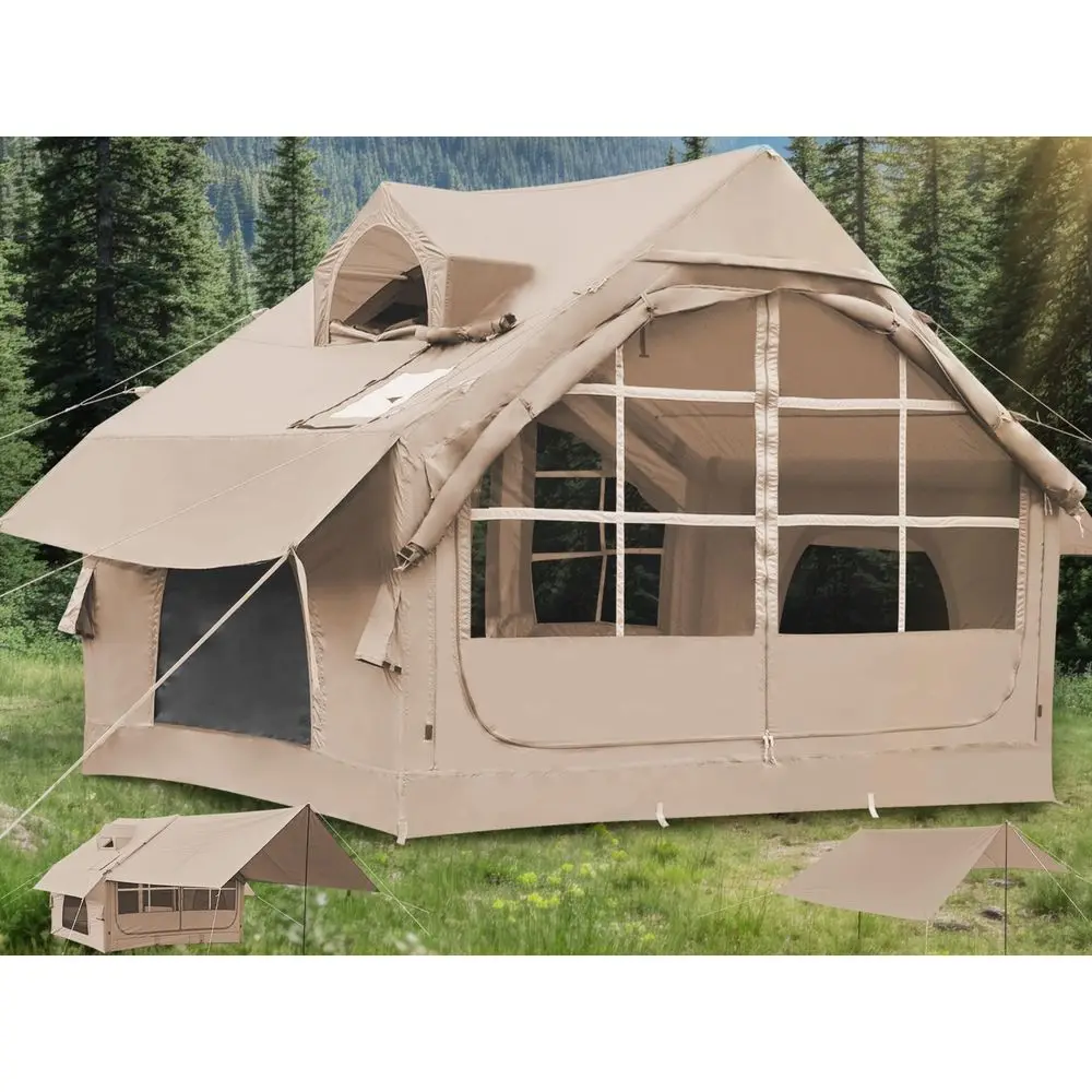 

Tents for Camping with Stove Jack, 2 4 6 8 Person Easy Setup Blow Tents for 4 Seasons Waterproof Inflatable Camping Tent wit