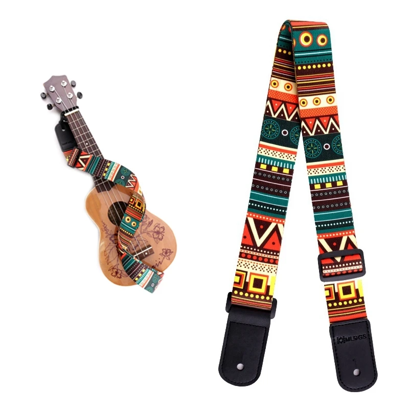 Adjustable  Printing National Style Ukulele Strap with Soft PU Leather Head