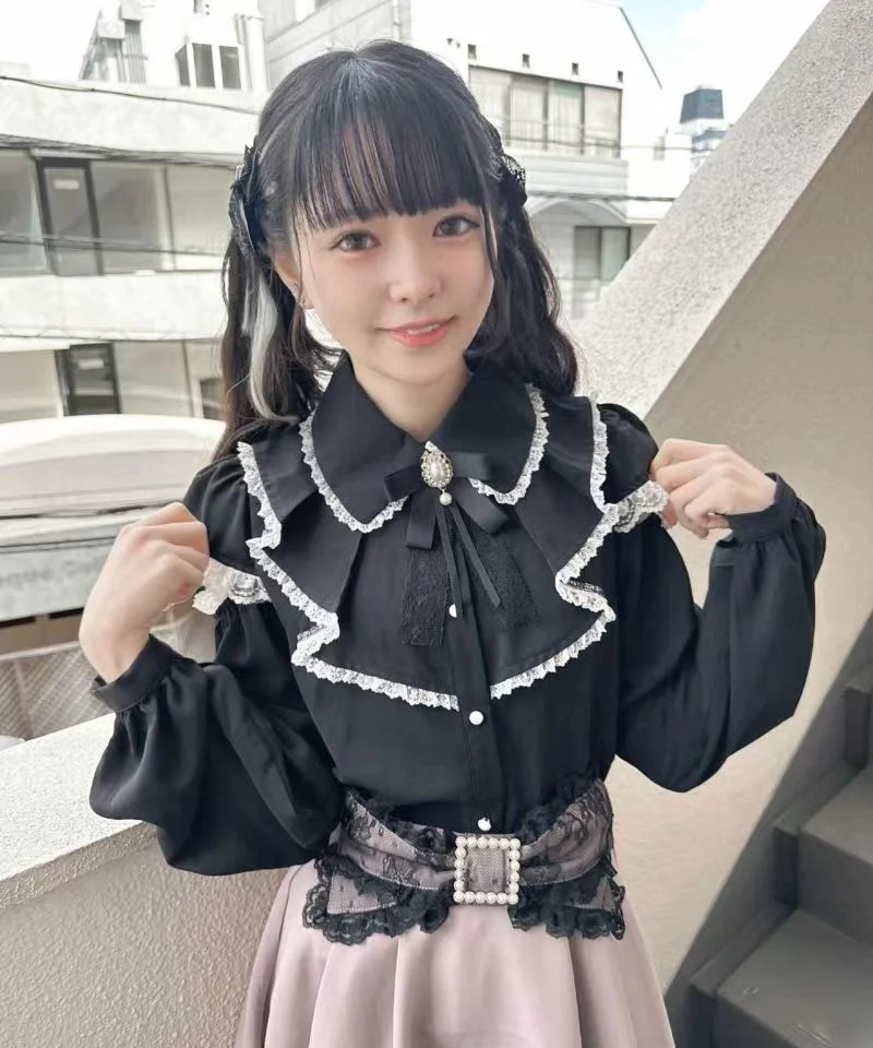 

Rojita Lolita Lace oulder Bared Hem irt Knot Long Sve Pure Color Commute Sle Button Detail Other Material ...