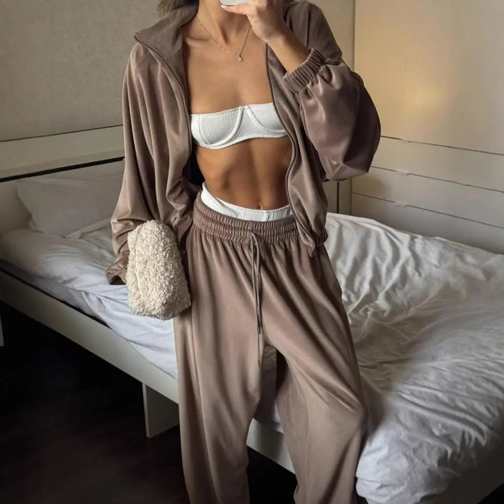 2026 Two Piece Set Women Cropped Tracksuit Set Zip Up Sweatshirt And Wide Leg Sweatpants Sets Spring Casual Sweatsuit Lounge Set