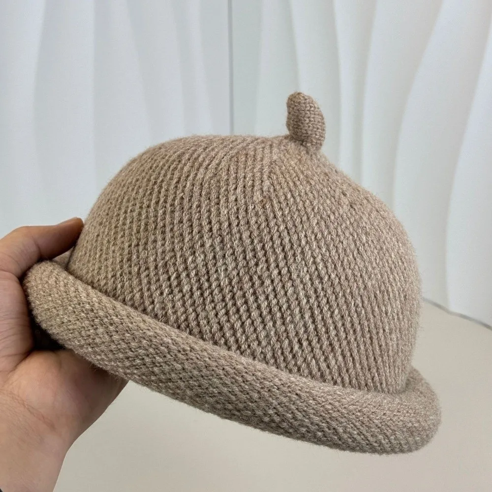 Fashion Solid Color Melon Skin Hat Knitted Keep Warm Beret Cap Hip Hop Rolled Edge Pacifier Cap Autumn