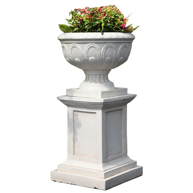 

European retro peacock flower pot square Roman column, outdoor balcony courtyard villa decoration