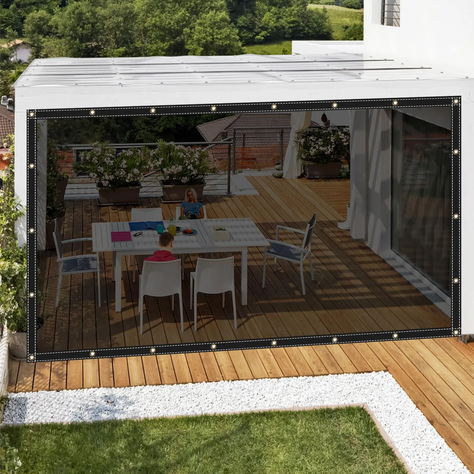 

0.35mm black transparent PVC rainproof cloth outdoor awning anti-ultraviolet sunscreen tarpaulin window privacy rainproof cloth