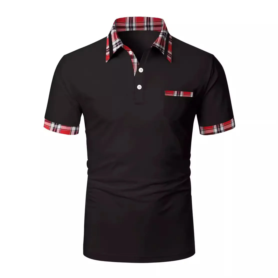 Fashion brand short sleeve polo shirt for men Summer new luxury grid color blocking high-end business casual Men's T-shirt