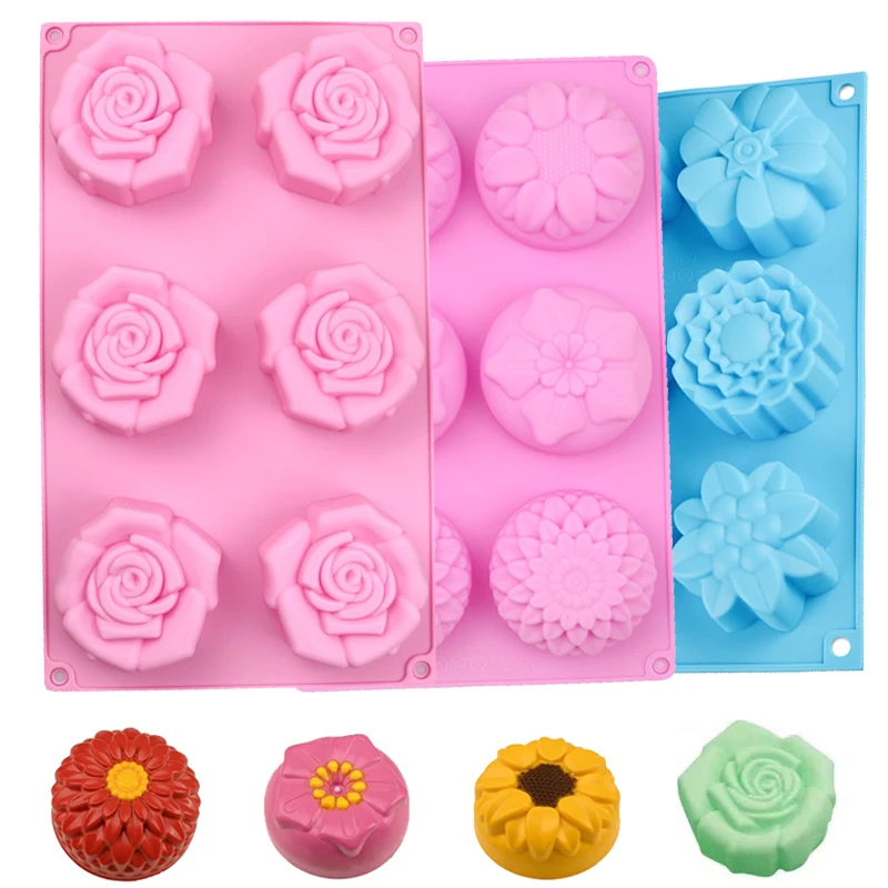 3D Flower Cake Silicone Mold For Baking Handmade Soap Making Supplies Lotion Bars Jelly Chocolate Wax Melt Kitchen Accessories