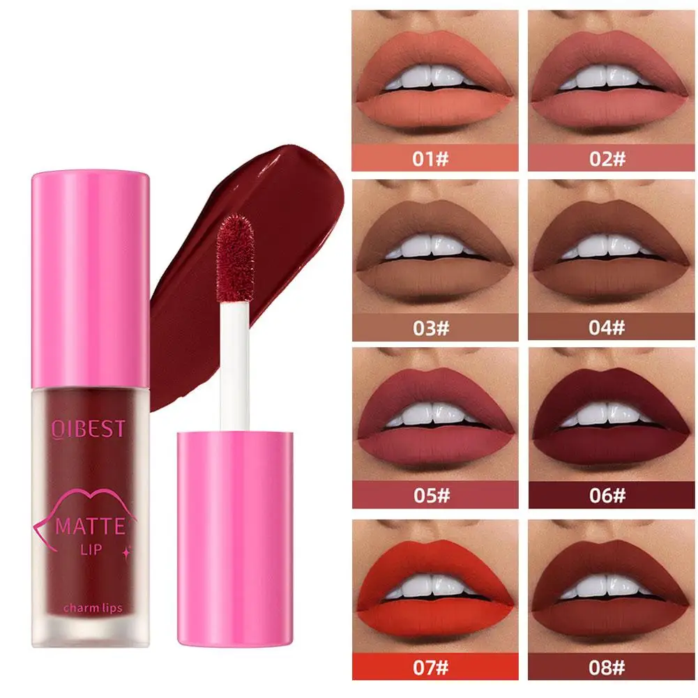 Qibest 8-color Lip Glaze Matte Liquid Lipstick Makeup Gloss Sexy Lip Cosmetics Waterproof Velvet Gloss Lip Long-lasting L6c5