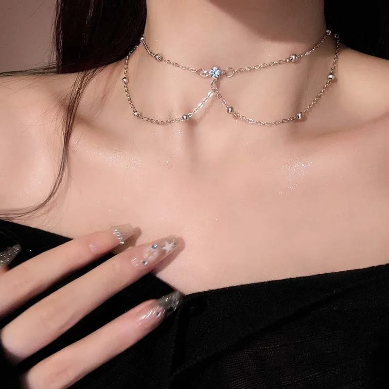 Shiny Zircon Tassel Sexy Beach Wedding Accessories Women Bra Crossover Bikini Inner Cutout Body Chain Thin Chest Chain for Girls view 2