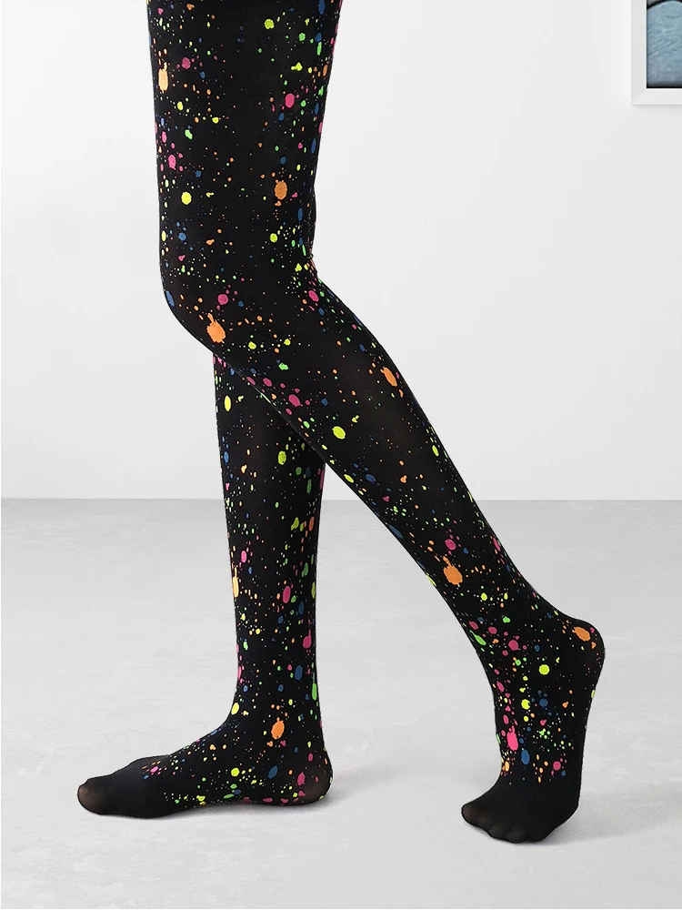 Young Fashion Personalized Splashing Ink Graffiti Printing Lolita Pantyhose Hottie Street Style Paint Dots Slim Fitting Tights