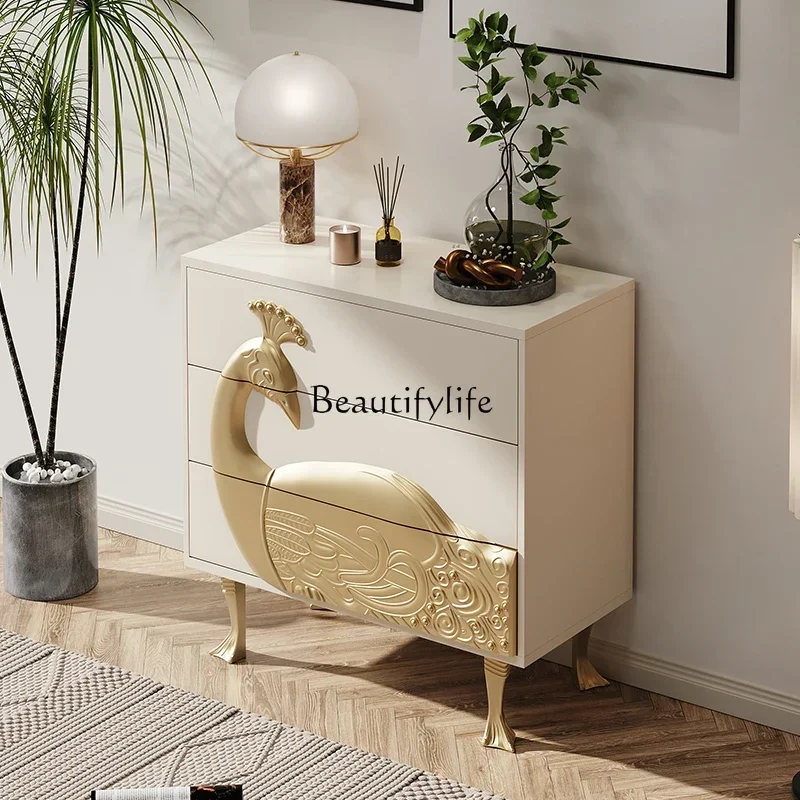 

yj32 L.American neoclassical chest of drawers living room solid wood carving peacock decoration porch drawer cabinet