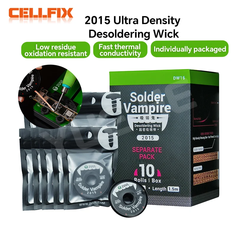 

2UUL DW16 Desoldering Wick Fast Heat Conduction Ultra-Density Desoldering Wire for Motherboard Circuit Board Soldering Repair