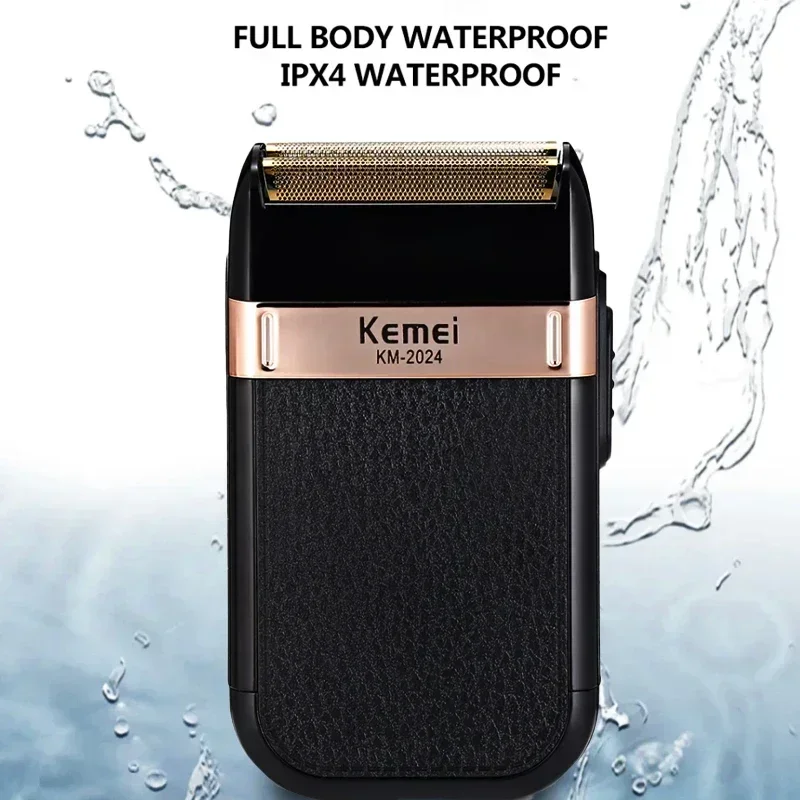 Kemei barbeador elétrico para homens moda concha de couro à prova dwaterproof água recarregável profissional aparador barba navalha KM-2024