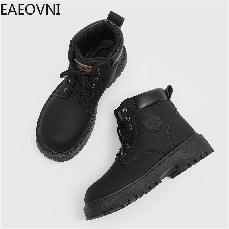 Platform Boots Snow Boot Trendy All-match Wear-resistant Height-increasing Booties for Men Personality British Style New Style