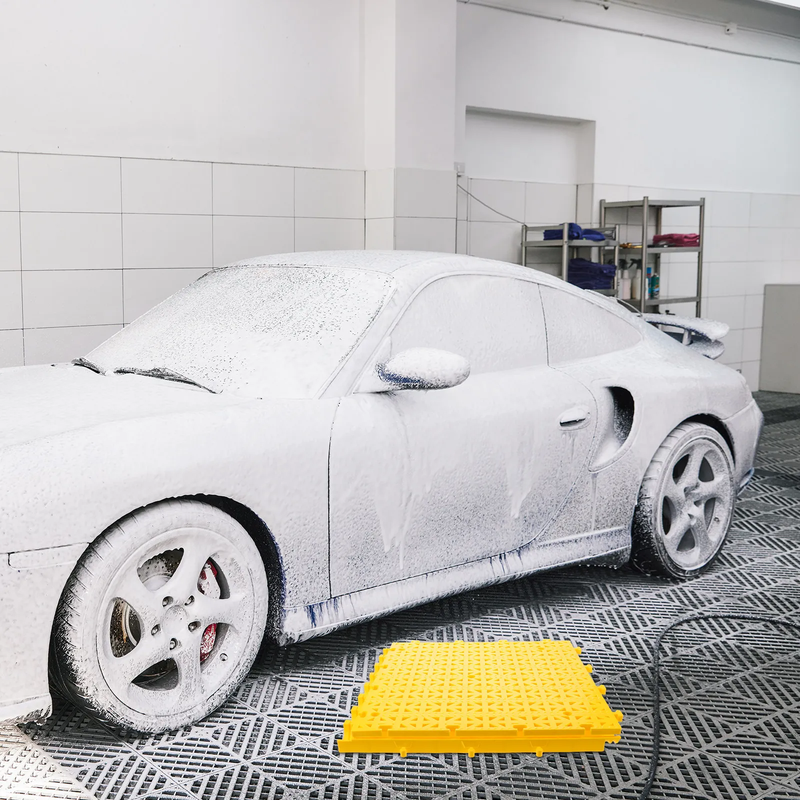 

Interlocking Drainage Floor Tiles 15.7x15.7 Modular Non-Slip Workshop Garage Grid Mat Patio Plastic Grating Floor Panels