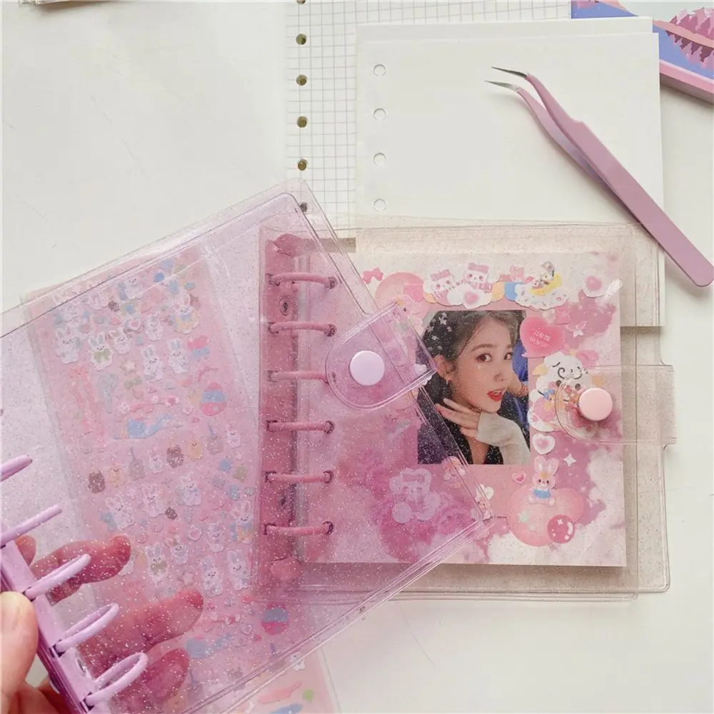 Cuaderno de papelería Kawaii A7, planificador de Agenda, libro de colección de fotos, hojas sueltas cuadradas, diarios con purpurina, carpeta